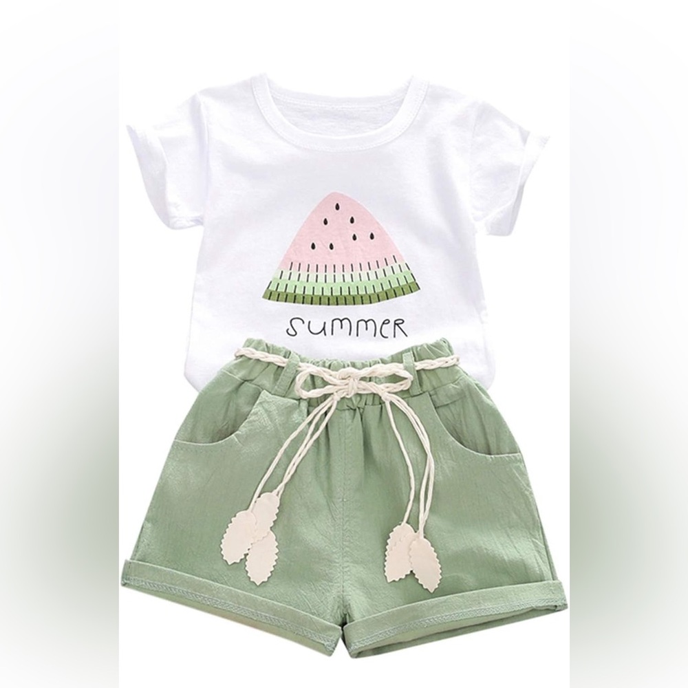 New 18-24 Months Toddler 2pc Summer Belted Short Set